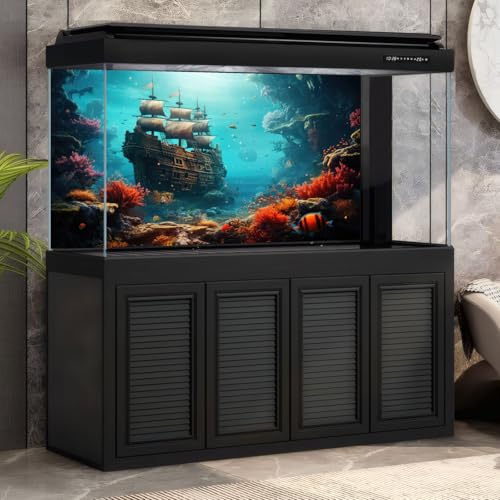 Underwater World Aquarium Background Vibrant Underwater Coral Reef Sunken Wooden Ship Ruins Fish Tank Background Tropical Seascape Terrarium Backgrounds Undersea Shipwreck Reptile Backgrounds 24x12in - color: Blue_Orange, size: 24(W)x12(H)in