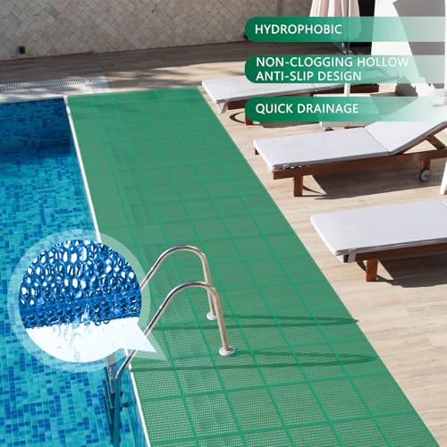 Tondiamo Pool Mat Non Slip Drainage Mats Swimming Pool Floor Deck Mats Rugs PVC Splash Mesh Hollow Doormat Roll for Outdoor Indoor Patio Restaurant Garage Kitchen Bathroom Safety(1 x 30 ft,Green) - color: Green, size: 1 x 30 ft