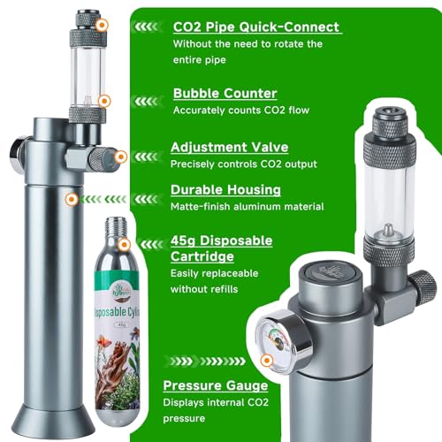 Complete Aquarium CO2 System, Desktop CO2 Regulator with 45g Disposable CO2 Cartridge, Compatible with 5/8" and 3/8" Threaded for Nano Aquariums - size: 45g