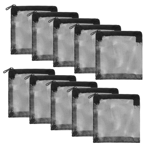 10 PCS Aquarium Filter Media Bags, Mini Aquarium Fine Mesh Bag with Plastic Zipper Reusable Fish Tank Media Mesh Filter Bags for Activated Carbon, Biospheres, Ceramic Rings (4 x 4 inches, Black)