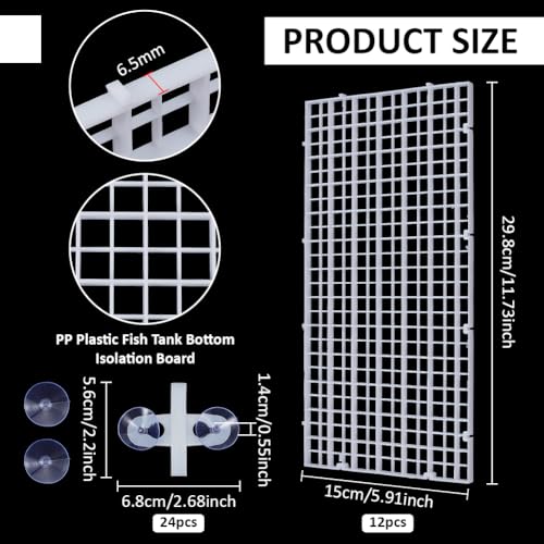 BENECREAT 12 Pcs Plastic Fish Tank Divider with 24 Suction Cups, 11.7x5.9 Inch Aquarium Isolation Grid Board for Separating Different Fish, White - color: White