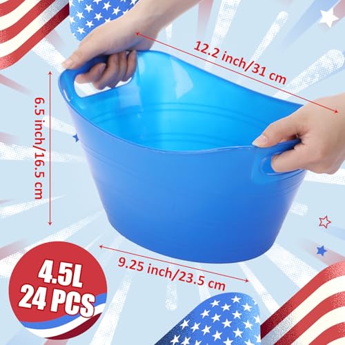 Norme 24 Pcs Oval Storage Tub with Handles, 4.5l Plastic Ice Buckets Bulk for Wine Beer Champagne Drink Cooler Beverage Storage Tub for Parties BBQ Weddings Party Outdoor Celebration(Blue & Red) - color: Red, Pink, Purple, Rose Red