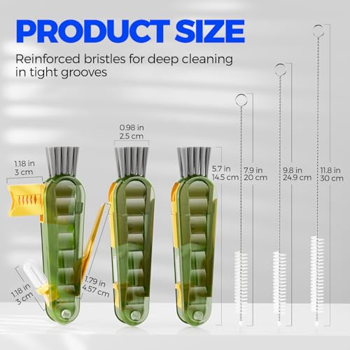 6 Pack Holikme 4 in 1 Cup Lid Cleaning Brush Set with 3 Straws, Multifunctional Bottle Brush, Silicone Cup Lid Gap Cleaner, Durable Bristle Crevice Cleaning Brush, Olive - color: Olive