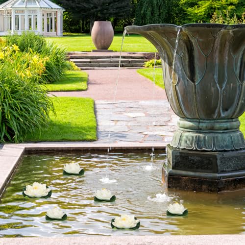 SEWACC Lotus Floating Flower Aquarium Lily Pad 6pcs Artificial Lotus with Water Lily Pad Floating Fake Pond Ornanment for Garden Pond Pool Decoration White