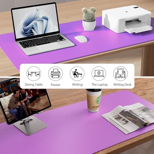 Aothia Leather Desk Pad Protector, Mouse Pad, Office Desk Mat, Non-Slip PU Leather Desk Blotter, Laptop Desk Pad, Waterproof Desk Writing Pad for Office and Home (23.6" x 13.7", Iris Violet) - color: Iris Violet, size: 23.6" x 13.7"