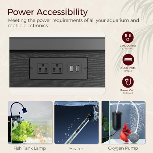 MAHANCRIS 40-50 Gallon Fish Tank Stand, Aquarium Stand with Power Outlet and Storage Cabinet, Heavy Duty Tank Stand Suitable for Turtle Tank, Reptile Terrarium, for Home Office, Black FTBK50E01