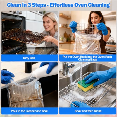 Palksky Oven Rack Cleaning Bags, 3 Sizes Heavy Duty No Scrub Bags for Use with Oven Cleaner, Reusable Leak-Resistant PE Bags for Deep Soaking Grill Grates & BBQ Racks, No Cleaner Included, 16 Packs - color: 16 Packs - Short Size Zipper Opening, size: 15.7