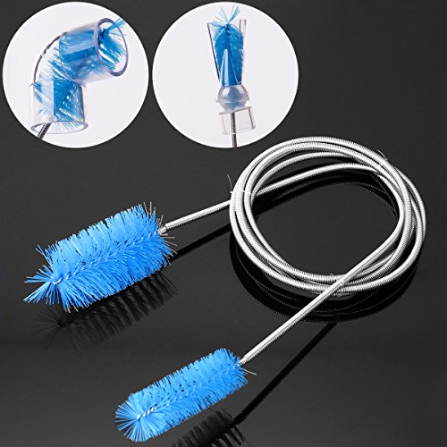 UEETEK Stainless Flexible Cleaning Brush Double Ended Canister Filter Tube Hose Pipe Clean for Fish Tank Aquarium (Sky Blue)