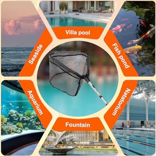 SISIUPASSIE 20FT Pool Skimmer Net with Pole, Foldable & Larger Capacity Pool Net for Cleaning, Telescopic Pool Pole Heavy Duty with Fine Mesh Pool Leaf Net for Above Ground & In-ground Pools - size: 20FT