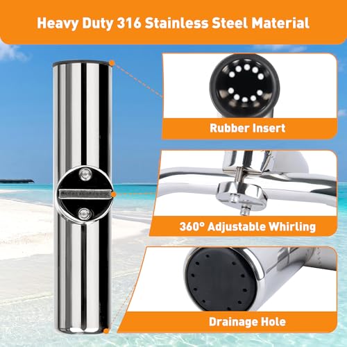 2 Pack Fishing Rod Holders for Boat Rail Mount, Stainless Steel Clamp on Rod Holder for Marine Boat, Fishing Boat, Pontoon, Jon Boat