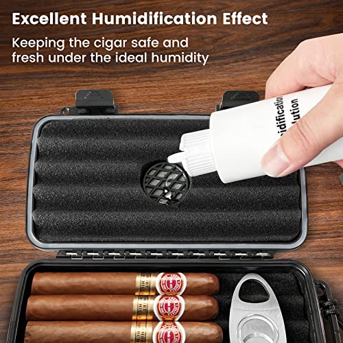 Flauno Travel Cigar Humidor Case - Portable Cigar Box with Humidifier Disc & Cigar Cutter | Waterproof | Crushproof | Airtight | Durable (Holds up to 5 Cigars) - size: Holds up to 5 Cigars