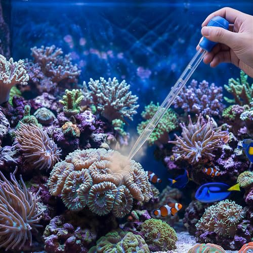 Blue 50ml Aquarium Coral Fish Feeder, 27.7IN Extra Long Turkey Baster, Aquarium Siphon Water Changer, Aquarium Cleaning Tools, Blue