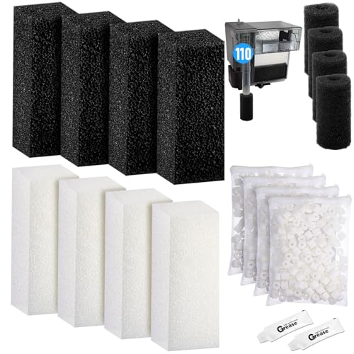 Threlaco 22 Pcs/4 Set of Three-Stage Filtration Fish Tank Filter Compatible with Aquaclear 110 Power Filter, Maintenance Kit, Foam Pads, Mesh Bags, Ceramic Rings, for 60- to 110-gallon Aquariums - style: Aquaclear 110