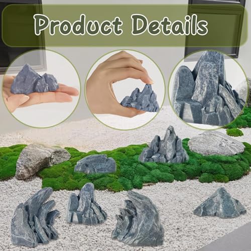 Warmtree 10 Pcs Simulation Rockery Diorama Rocks Stone for Diorama Supplies Miniature Terrain Fairy Garden Zen Garden Accessories Terrarium Decor Tank Aquarium Decoration (Grey) - color: Gray