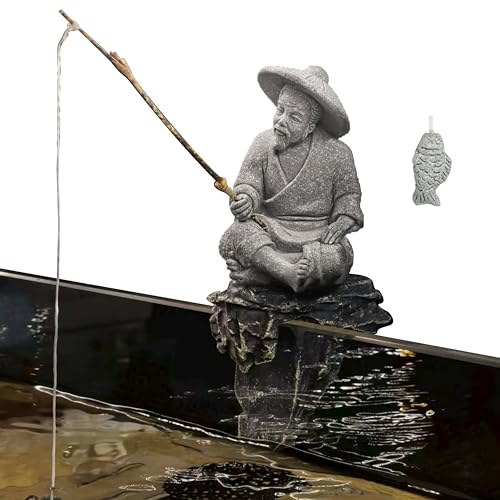 LIYAOLI Mini Fisherman Statue for Aquarium Decor - Sandstone Japanese Fishing Figurine, Fish Tank Ornament, Zen Garden Sculpture & Home Decoration - color: B Fisherman