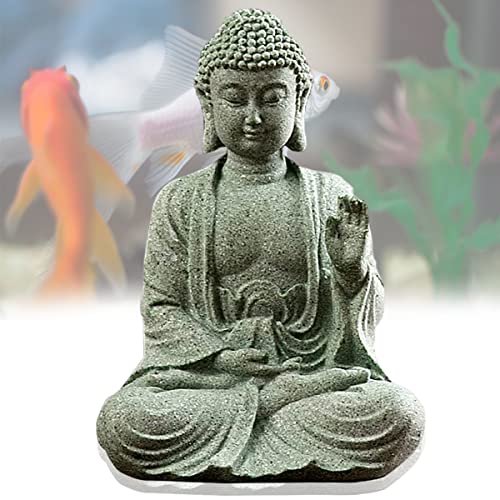 livelyfish Meditating Buddha Statue Natural Sandstone Buda Sculptures for Fish Tank Aquarium Decorations Home Zen Garden Bonsai Ornament Decor, Gifts (Fearless-Small)