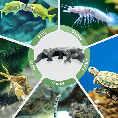 LIYAOLI Aquarium Cave Tunnel Hideout - 3D Printed Fish Tank Cave Decor for Pleco,Friendly Sinking Base Shrimp/Betta Fish Hideout for Aquarium with Viewing Ports (M - Grey) - color: M - Grey