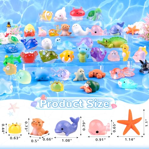 45PCS Mini Resin Animals Tiny Cute Ocean Figurines, Miniature Sea Figures to Hide, Little Animal Small Accessories for Topper Desk Garden Dollhouse Landscape Aquarium Ornaments Crafts & Decor - color: Sea Animals-45pcs