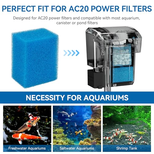Bio-Foam for AC20 Power Filter, Replacement Aquarium Sponge Filter Media Foam Construction for Use in Freshwater & Saltwater Aquariums, 30PPI Filter Sponge Pads (6 PCS)