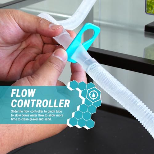 TERA PUMP BPA Free 10 feet Hose Aquarium Cleaner Siphon Pump - Hand Siphon Pump to Drain Long Distance Replace Your Water in Minutes! WFC (Water Flow Controller), Clip, Nozzle Holding Cup