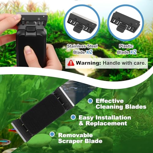 fishkeeper Magnetic Aquarium Glass Cleaner, Dual-Blades Algae Fish Tank Glass Cleaner Brush for 0.2-0.4 Inch Thick Glass Aquariums Tank, Self-Floating Scrubber Brush with 4 Detachable Scraper - color: Black, size: S for Glass Thickness: 0.236"