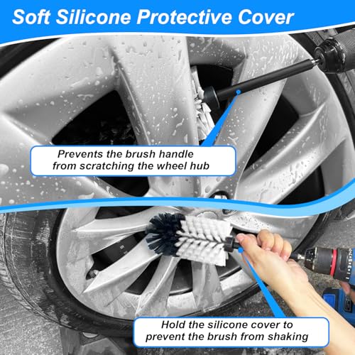 Wheel Brush Kit, Soft Drill Wheel Cleaner Brush, No Scratches Highly Dense Car Cleaning Brush Set for Wheels, Rims, Engines, Exhaust(White/Black,2Pcs) - color: White/Black,2pcs