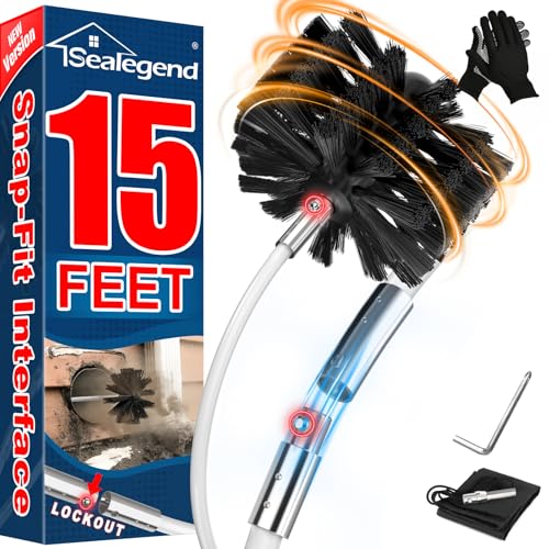 Sealegend 15 Feet Dryer Vent Cleaner Kit/Lint Remover/Upgraded Flexible Quick-Snap Brush with Drill Attachment/Fireplace Chimney Brushes for Easy to Clean/Cleaning Tool Use with or Without Power Drill - size: 15FT