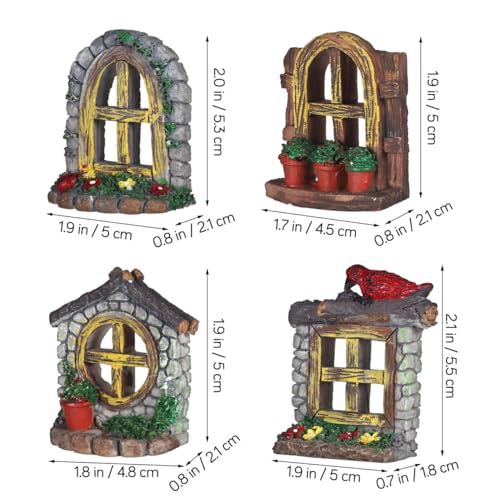 Veemoon 4 Pcs Fairy Garden Accessories Windows and Door Set, Synthetic Resin 2.36x1.97x0.79 Inch Aquarium Decor, Fish Tank Micro Landscape Flower Pot Home Office