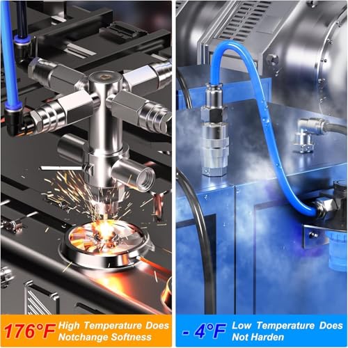 TAILONZ PNEUMATIC Blue 1/4 Inch OD 16 Meter 50ft PU Polyurethane Air Tubing Kit Pipe Hose Air Line Tubing Air Hose Fittings Push to Connect Fittings(27PCS) - color: Blue, size: 1/4" OD - 50 FT