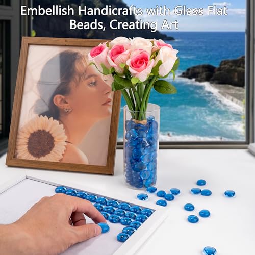 Pale Blue Glass Marbles, 0.97LB Transparent Flat Glass Beads for Vases, Light Blue Mosaic Gem Pebbles for Aquarium Decor, Floral Arrangements, Mancala Stones, Vase Filler and Crafts, Approx. 80-100PCS - color: Pale Blue