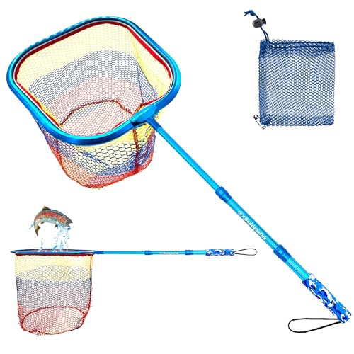 DaddyGoFish Kids Fishing Net - Extendable Telescopic Landing Net for Boy Girl Children Catching Small Fish Crab Shrimp Minnow Dragonfly Beach Pier Lake River Ocean - color: Style 3 (Blue)