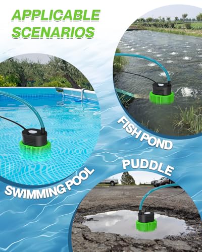 Pool Cover Pump above Ground - Submersible Water Sump Pump Swimming Water Removal Pumps, with Drainage Hose & 25 Feet Extra Long Power Cord, 850 GPH inGround, 3 Adapters - color: Green