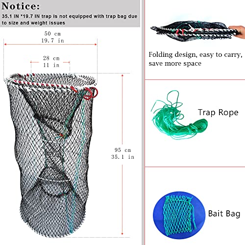 Drasry Crab Trap Bait Lobster Crawfish Shrimp Portable Folded Cast Net Magic Collapsible Fishing Traps Nets Accessories for Blue Crabs - color: Black, style: 2pcs 37.4 * 19.6in (0.66 Mesh)