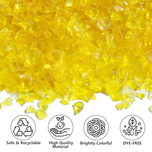 QYGL Crushed Glass for Resin Art, DIY Crafts, and Home Decor - 0.9LB Yellow Broken Glass Pieces 3-6mm, for Vase Fillers, Tabletop Fire Pit, and Aquarium Rocks - color: Yellow