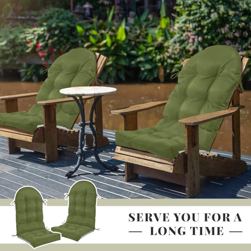 Geelin 2 Pcs Outdoor Patio Chair Cushion Thick High Back Adirondack Chair Cushion Tufted Weather & Fade Resistant Anti-Slip Outside Rocking Chairs Pads with Ties, 44 x 19 x 4 Inch (Moss Green) - color: Moss Green
