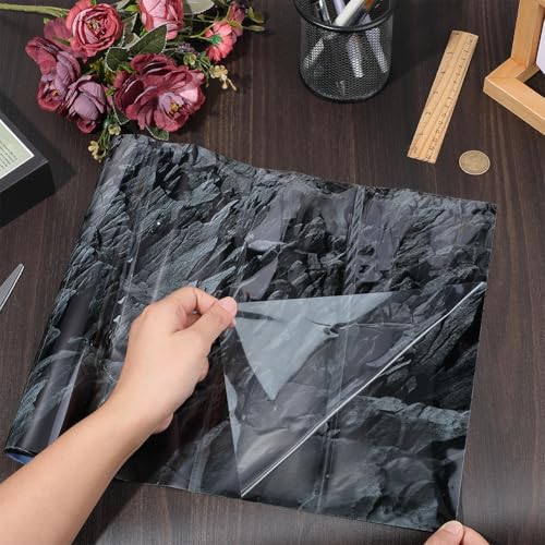CREATCABIN Fish Tank Aquarium Background Self-Adhesive Stickers Decals Decor Home Office Aquariums Gift for Fishkeeping Enthusiasts Aquascaping Hobbyists 23.62x11.81 Inch Black Shattered Rock Walls - style: Shattered rock walls