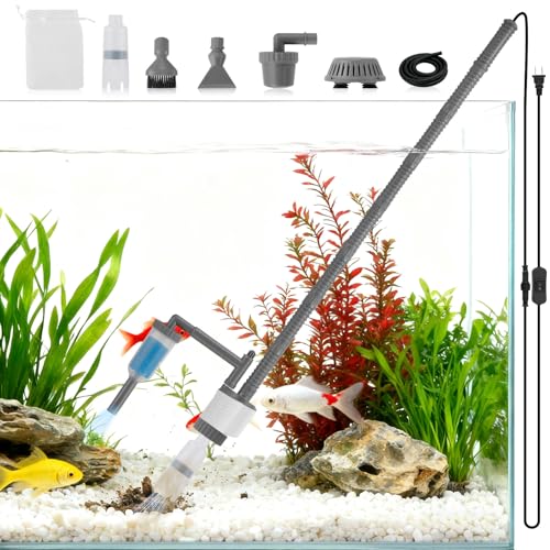 Aquarium Vacuum Gravel Cleaner, 6 in 1 30W Electric Fish Tank Cleaner with Adjustable Length, Automatic Removable Vacuum for Aquarium Change Water, Wash Sand, Water Filter and Waste Circulation