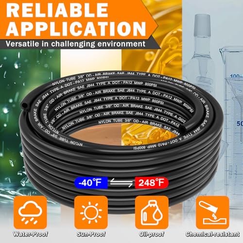 CheeMuii 30 FT 3/8 DOT Air Line 3/8" PA12 Nylon Pneumatic Tubing 3/8 Inch SAE J844 DOT Air Hose 9.1 Meter Pneumatic Air Tubing Pipe Hose Line for Air Brake System Or Fluid Transfer - color: Black, size: 3/8"OD-30FT