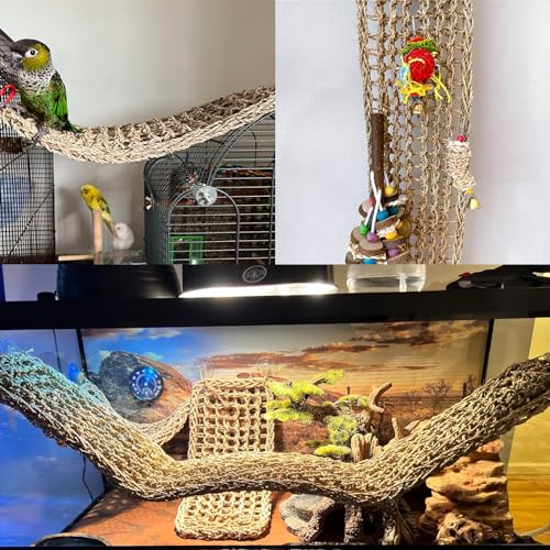 Bird Seagrass Mat 39.4×7" Natural Grass Woven Net Hammock Hanging on Parrot Cage with Hooks Parakeet Climbing Rope Ladder Chew Toys for Lovebird Cockatiel Conure Budgie Cockatoo Supplies - size: 39.4×7''