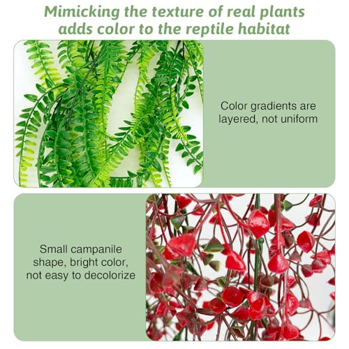 2 Pack Reptile Plants Terrarium Hanging Fake Vines with Suction Cup Artificial Leaves for Bearded Dragons Lizards Geckos Snake Hermit Crab (Red and Green) - color: 2 Pcs ( Red and Green )