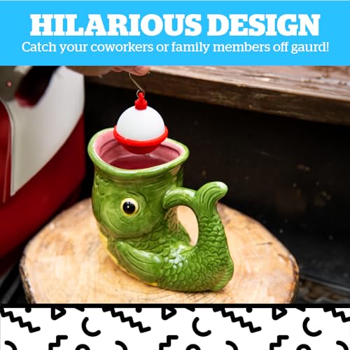 BigMouth Fish Mug with Tea Infuser Bobber, Novelty Fishing Gift for Men Dad Him Grandpa Fishermen, Durable Ceramic - size: 5.1 Ounces