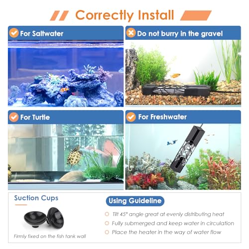 hygger Submersible Aquarium Heater 900W Fish Tank Heater with Temperature Control & Auto Off Protection for 110-250 Gallons Saltwater and Freshwater - size: 900W for 110-250 Gallons