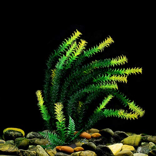 17" Plastic Water Plant for Aquarium Fish Tank Ornament, Rhodo Green - color: Green