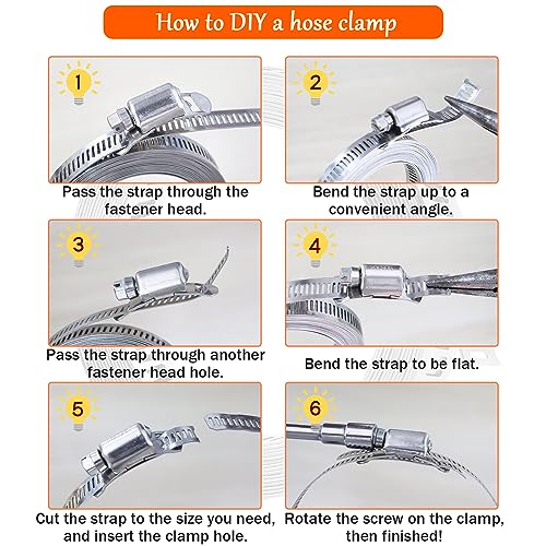Dianrui DIY Hose Clamps 50FT 304 Stainless Steel Metal Strap + 24PCS Stronger Fasteners Assortment Kit Softsteel Large Adjustable Pipe Clamps Band Clamp for Pipe Automotive Mechanical - size: 50FT