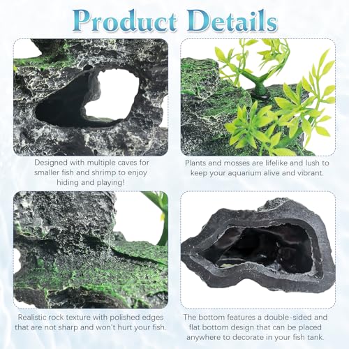 kathson Aquarium Mountain View Stone Resin Fish Tank Decorations Betta Hideout Caves Rockery Landscape Tree Aquarium Decorations Rock Hiding Cave Decor for Small Fish Shrimp Play Ornament - size: 5.9〞L x 3.4〞W x 3.9〞H