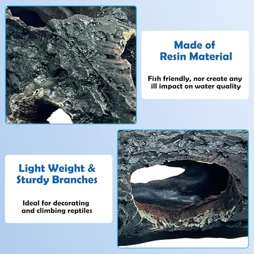 2 Pcs Decaying Trunk Aquarium, Betta Fish Ornament, Freshwater Ornament - Small Resin Aquarium Decoration Log, 20 Gallon Fish Tank Wood with Holes & Aquarium Hideout Caves