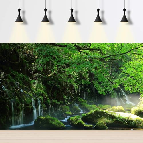 Mountain Waterfall Aquarium Background Tropical Jungle Rainforest Fish Tank Background Stunning Cascading Falls Mossy Rocks Terrarium Backgrounds Tranquil Stream Trees Reptile Tank Backgrounds 24x12in - color: Green, size: 24(W)x12(H)in