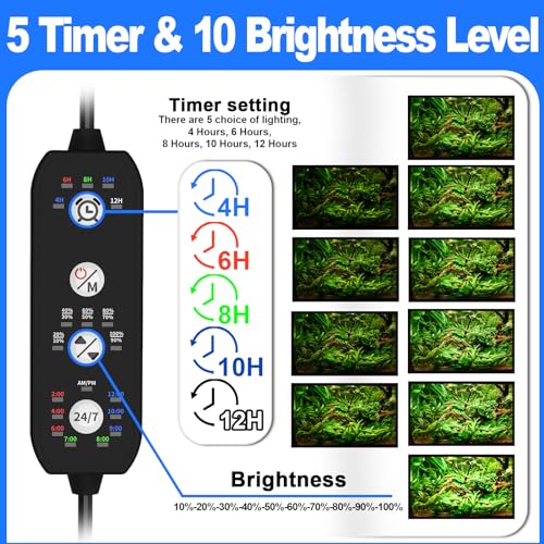 SEAOURA Clip On Aquarium Light for Plants-24/7 Cycle Fish Tank Light with Timer, Full Spectrum+7 Colors Mode, Auto On/Off, Adjustable Brightness and Height, 20W (12inch for 12-20 inch Tank) - size: 12inch for 12-20 inch tank