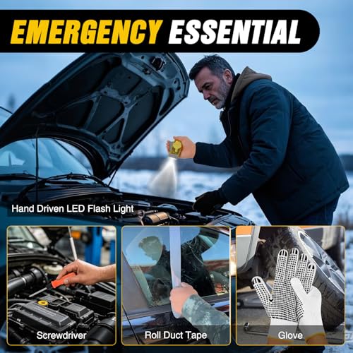 Nilight Car Emergency Kit with Jumper Cable, First Aid Kit Safety Assistance Tools for Travel Camping Outdoor Cars Truck SUV RV, Roadside Essentials with Flash Light - color: Essential Kit+Flash Light