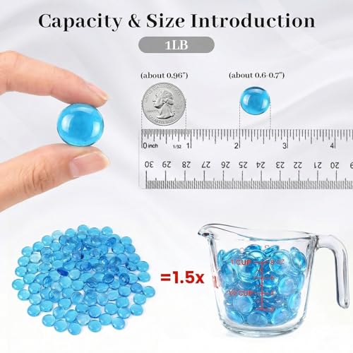 FUTUREPLUSX 1LB Light Blue Flat Glass Marbles, Glass Pebbles Vase Fillers for Centerpieces, Fish Tank for Aquarium Gravel Decor Table Scatter Art Craft - color: Light Blue